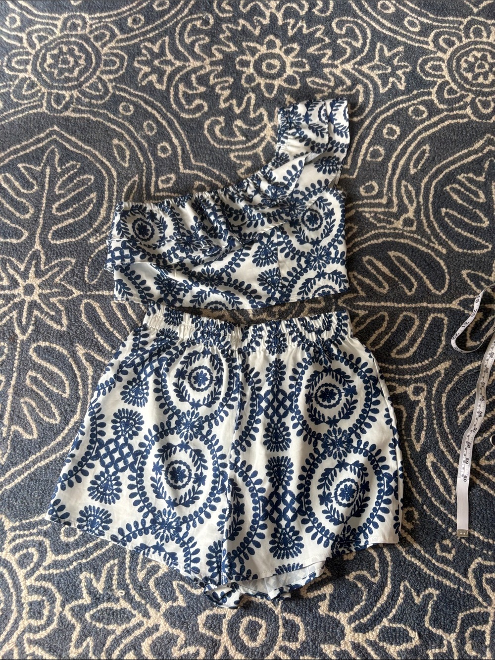 Blue and White Printed Two-Piece Set